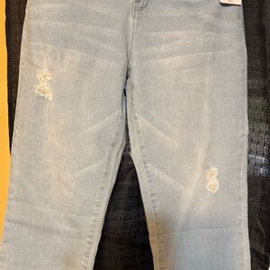 YMI Light Blue Cropped Distressed Jeans